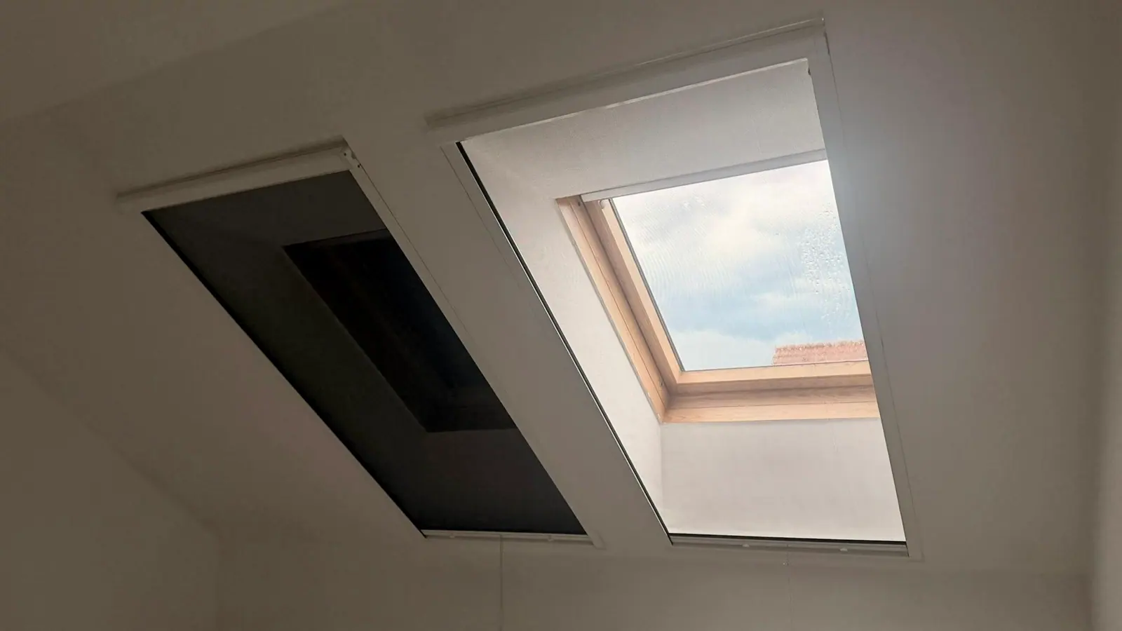Dachfenster mit Fliegengitter im schrägen Dach